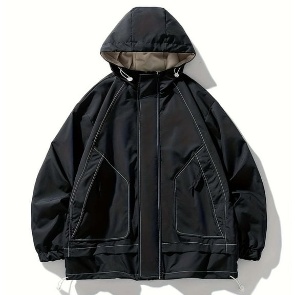 AOOCHASLIY 2023 Men Fall Coat Men's New Style Zipper Opening Upper Outer Garment Hooded Long-Sleeved Windproof Coat