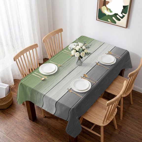 Sage Green Gray Table Cloth Waterproof Tablecloths, Vintage Country Ombre Chic Wooden Grain Tablecloth Dining Table Cover for Kitchen Party Tabletop Outdoor, Rectangle Tablecloth 52x70 Inch