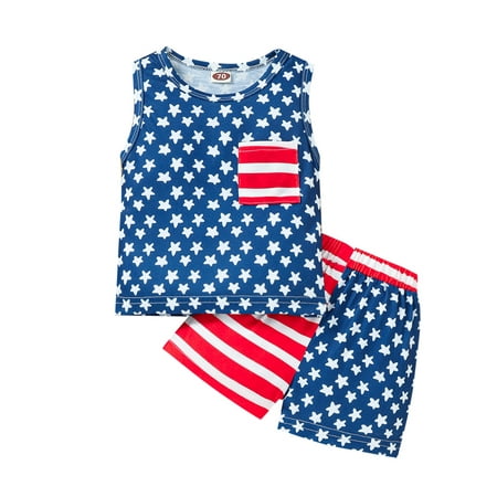 

Rovga Boys 2 Piece Outfit Independence Day 4Th Of July Sleeveless Star Striped Vest Tops Bell Bottoms Pants Outfits Boy Outfits