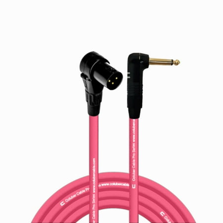 Right Angle XLR Male to Right Angle 1/4" TS - 25 Feet - Pink - Pro 3-Pin Microphone Connector for Powered Speakers, Audio Interface or Mixer for Live Performance & Recording 25 Feet Pink