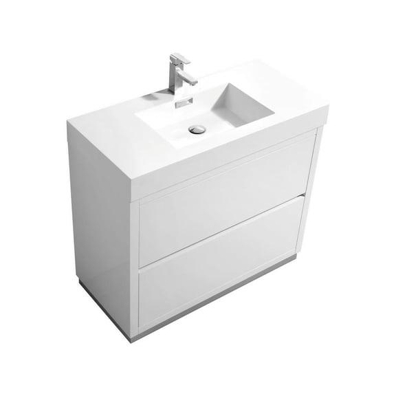 Kubebath Bliss 40" High Gloss White Free Standing Modern Bathroom Vanity