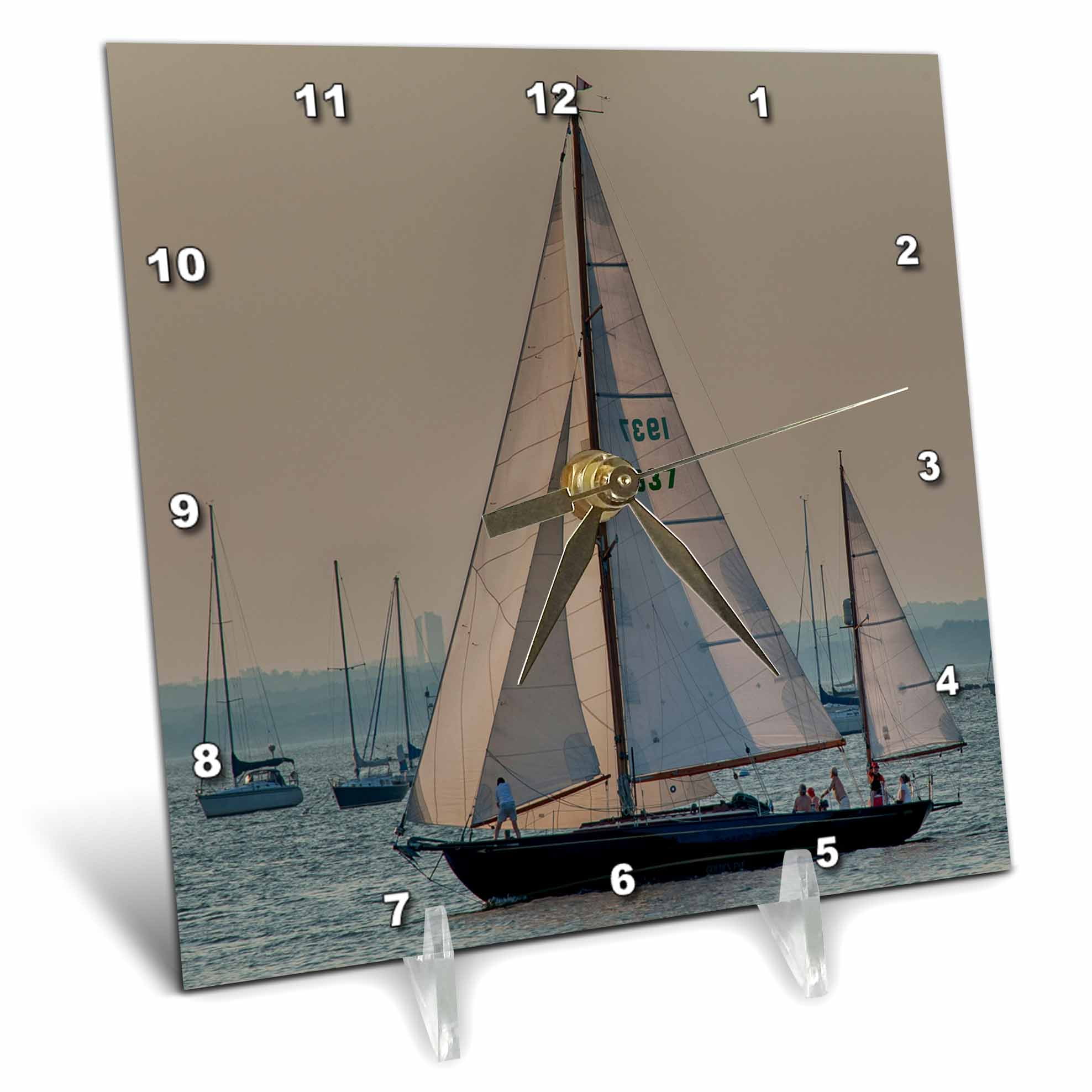 3dRose Sail Boats Desk Clock 6 by 6-Inch 