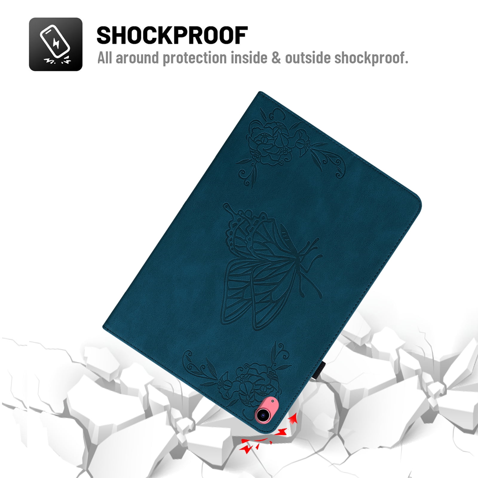 Dteck Smart Folio Case for Apple iPad (10th generation), Embossed Butterfly PU Leather Flip Stand Cover with Card Slots Pencil Holder Auto Wake Sleep Case for iPad 10th Gen 10.9" 2022,Blue