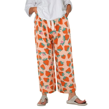 

wendunide casual pants for woman Women s Pajama Pants Comfy Printed Wide Leg Lounge Pants Bow Elastic Waist Long Pj Bottoms Pink