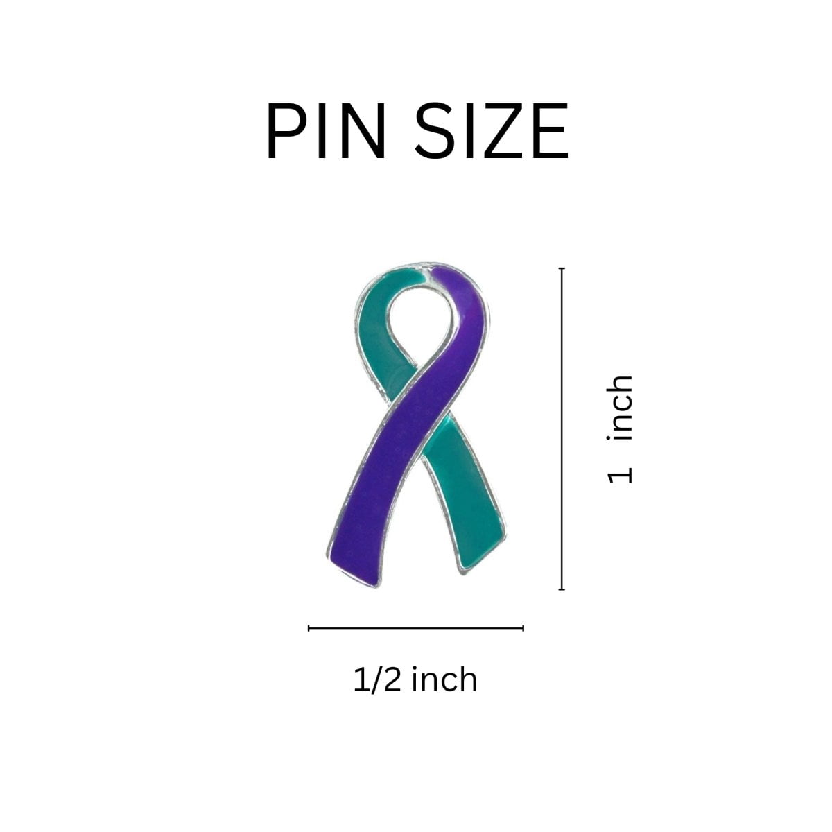 The Awareness Company Large Flat Teal & Purple Ribbon Pins, 50 Pack