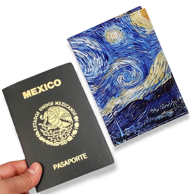 Funda portapasaporte y visa, de piel sintética. Diseño: La noche estrellada y Almendro en Flor, Van Gogh. Mamá Pulpo Porta pasaporte