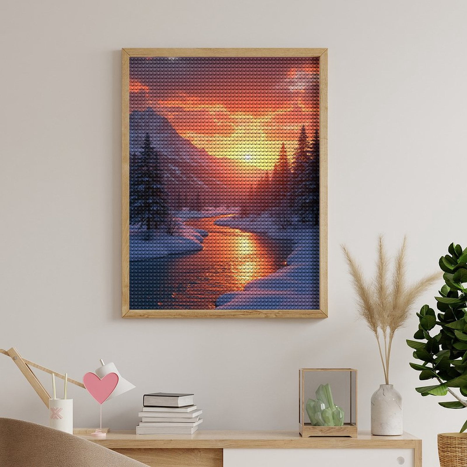 Diamond Art Kits for Adults, Mountain Sunset Winter River Scene 5D Diamond Painting Kits for Adults Beginners, DIY Full Drill Diamond Painting, Gem Art and Crafts 12x16