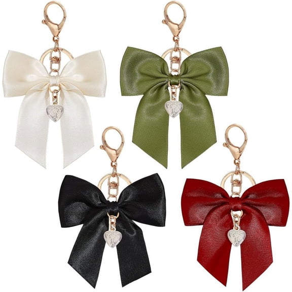 4Pcs 4 Colors Charm Key Chains Heart Black Red White Green Knot Keychains for Women Key Ring Purse Handbag Car Decorations Gift DIY Crafts Accessories Multi-color