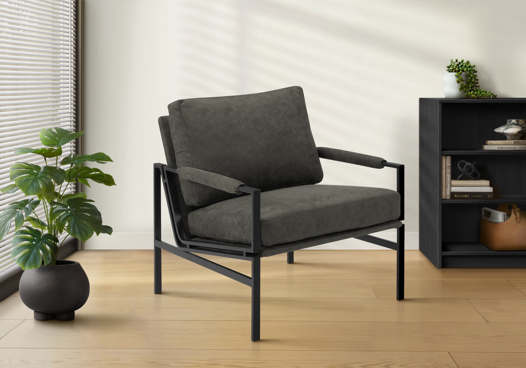 Monarch Specialties - I 8100 Accent Chair, 36"H, Upholstered, Living Room, Bedroom, Dark Grey Fabric