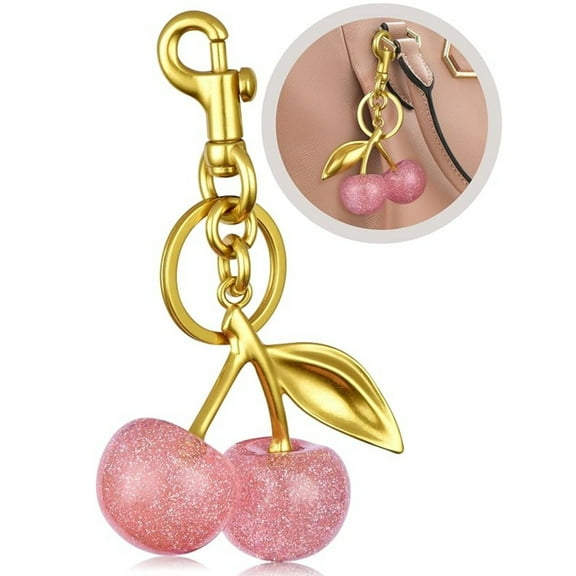 Cherry Keychain & Bag Charm Topboutique Key Chain Accessories Glitter Cherry Purse Charms Metal Keychain Accessory for Women Purses Bags Handbags Wallets Backpacks,Gold