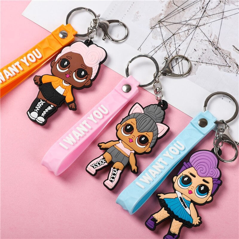 New lol surprise doll cartoon PVC soft rubber lanyard keychain car