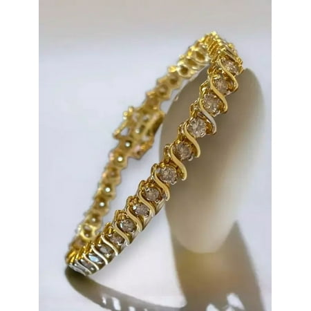 Jewelry Hub 5 Ct Round Cut Simulated Diamond Women's Tennis Bracelet in 14K Yellow Gold Plated