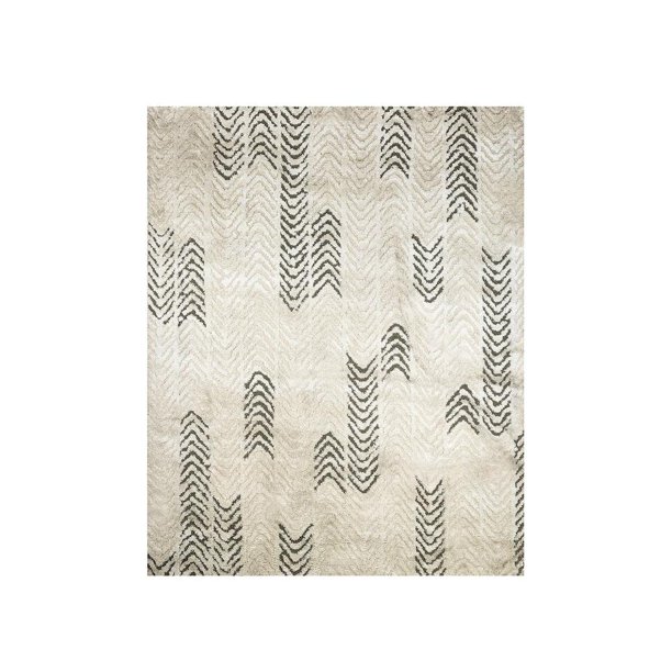 Geometric Patterned Polyester Area Rug With Latex Backing, Beige