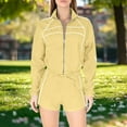 thumbnail image 6 of QATAINLAV Two Piece Sets for Women Full Zip Up Crop Sweatshirts Sport Jackets and Drawstring Shorts Fashion Stripe Tracksuits with Pockets, Yellow, L, 6 of 10