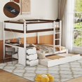 thumbnail image 3 of uhomepro Full over Full Bunk Bed with Desk and Trundle, USB Charging Station and 3 Drawers, Solid Wood Bunk Bed Frame for Kids Teens Adults, Maximum Space Design, No Box Spring Required, White+Walnut, 3 of 10