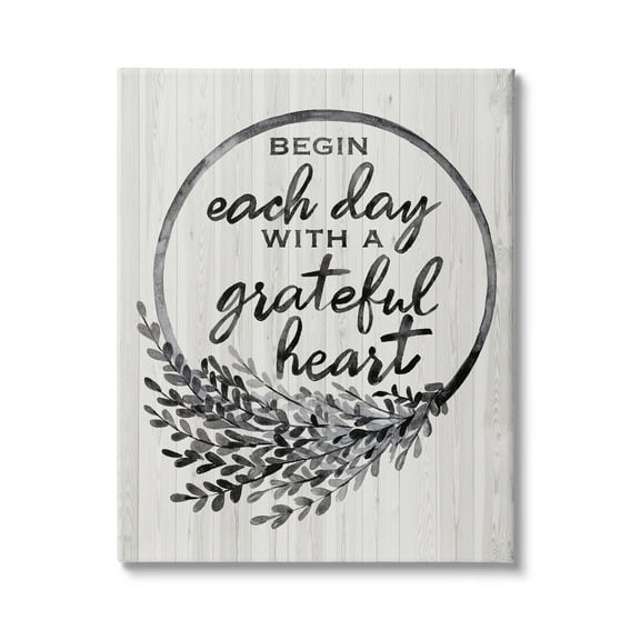 Stupell Industries Begin Each Day Grateful Heart Vintage Country Wreath, 36 x 48,Design by Arrolynn Weiderhold