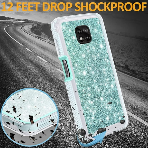 Circlemalls for Motorola Moto G Power 2021 Case, Tempered Glass Screen Protector,Glitter Cover-Teal