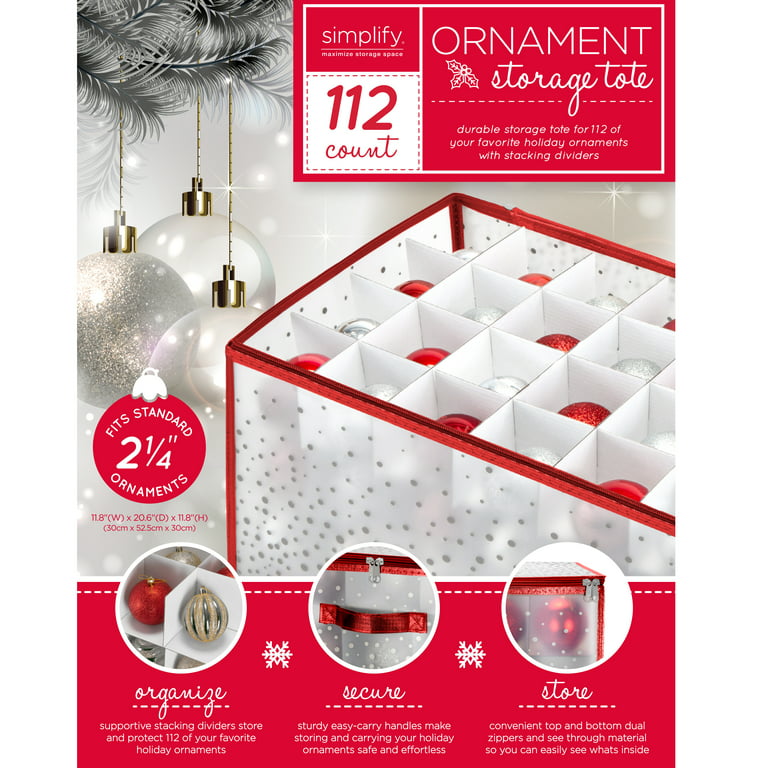 Simplify 112 Count Stackable Christmas Ornament Storage Box - Red