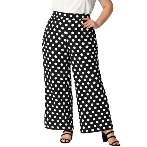 CURVY GLAM Women's Plus Size Polka Dots Palazzo Female Pants Wide Leg Lounge Pant