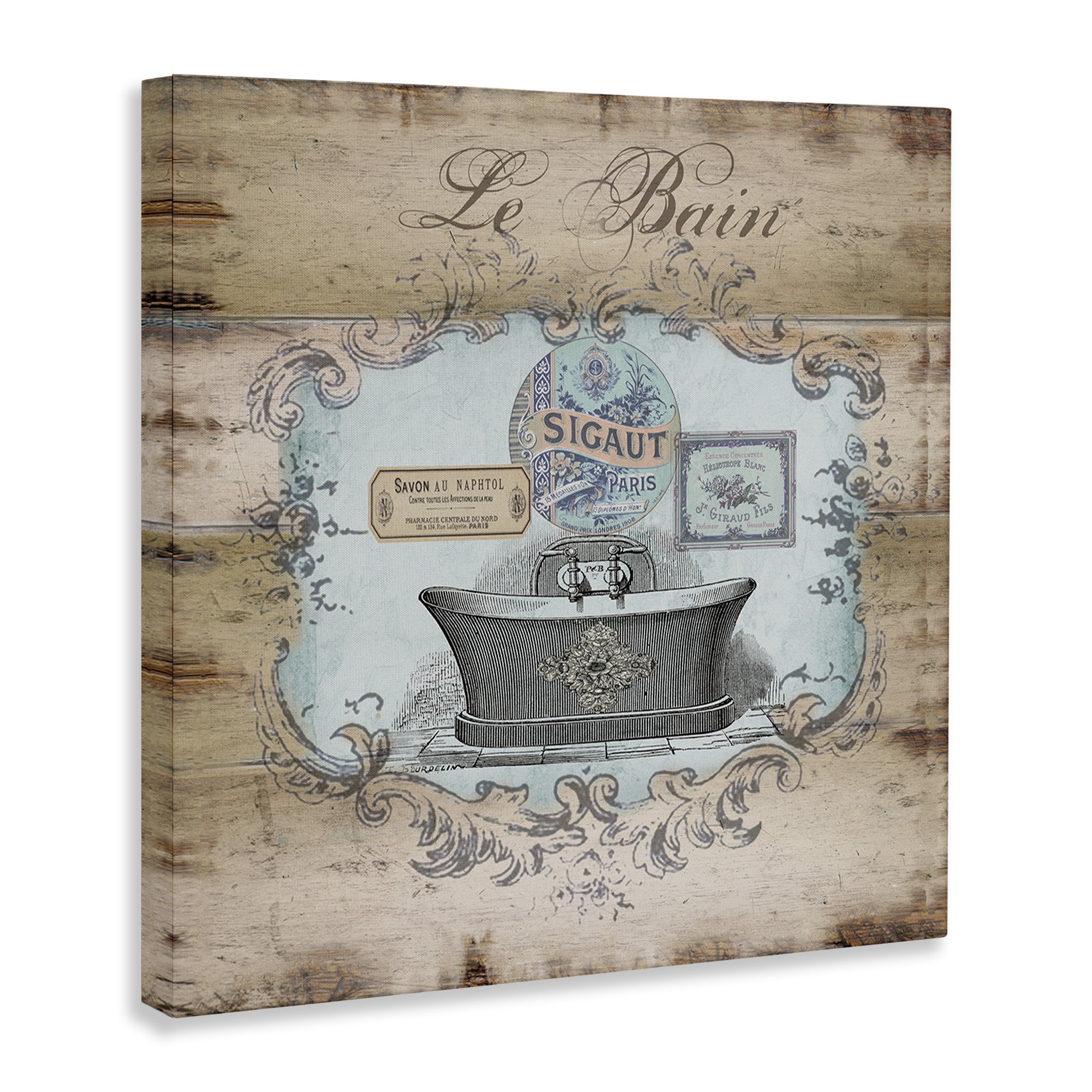 Stupell Industries Le Bain Vintage Style Bath Typography Painting Gallery Wrapped Canvas Art Print Wall Art, 24 x 24