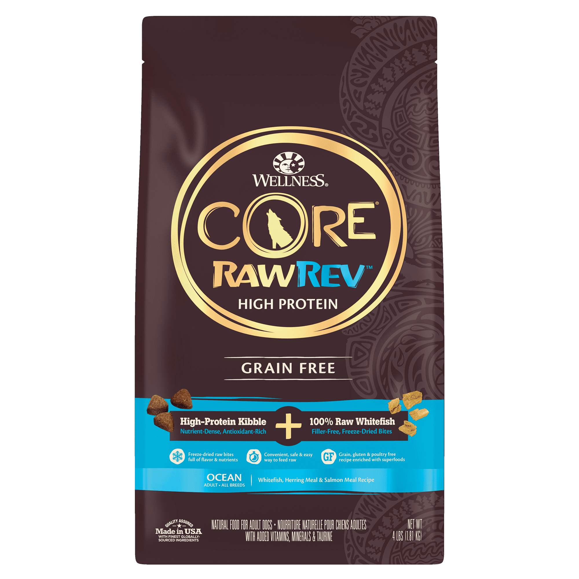 Wellness CORE RawRev Grain Free Ocean Whitefish, Herring Meal & Salmon Meal Recipe, 4 Pound Bag