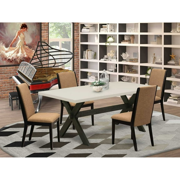 East West Furniture X627LA147-5 5-Piece Beautiful Dining Room Table Set an Excellent Linen White rectangular Table Top and 4 Gorgeous Solid Wood Legs and Linen Fabric Seat Parson Dining Chairs...