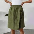 thumbnail image 7 of IWRICH Women's Casual Skorts High Waist Summer Linen Knee Length Shorts Solid Tennis Golf Beach Loose Trendy Skirt with Pockets Army Green XL, 7 of 7