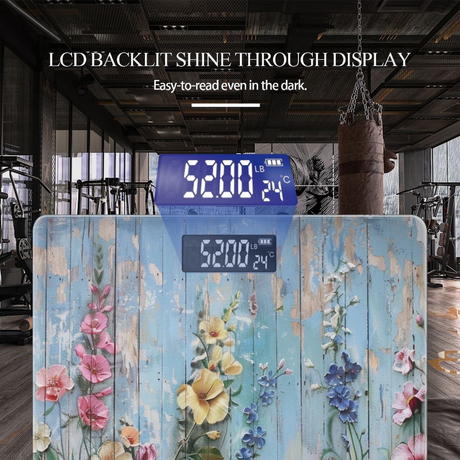 Bathroom Scale, Highly Accurate Digital Body Scale,Precisely Measures Weight up to 400 lbs-Detailed And Vibrant Floral Garden Painting On Aged Wooden Fence