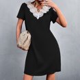 thumbnail image 4 of Bigersell Prom Dresses Fashion Women Summer Short Sleeve Solid V-Neck Lace Patchwork Dress Bodycon Dresses for Female Women Boho Dresses, Style 20985, Black L, 4 of 7