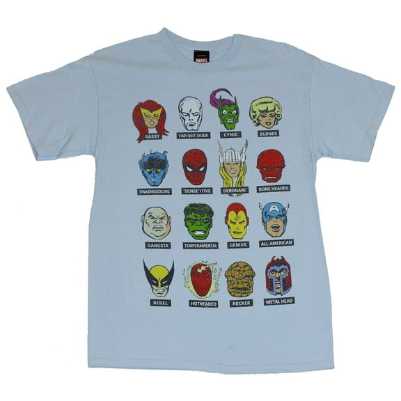Marvel Comics Mens T-Shirt  - spider2man, Iron Man, And Captain America Heads (Small)