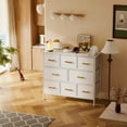 thumbnail image 3 of YILQQPER 8 Drawer Fabric Dresser Accent White Dresser Chest Storage Organizer for Bedroom with WoodBoard and Artificial Leather for Living Room, Hallway, Entryway, Closet, Nursery, Kids Bedroom, 3 of 8