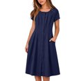 thumbnail image 2 of Dresses for Women, Women's A-Line Midi Dress, Short Sleeve Round Neck Button Front Casual Work Dress with Pockets for Summer, 2 of 5