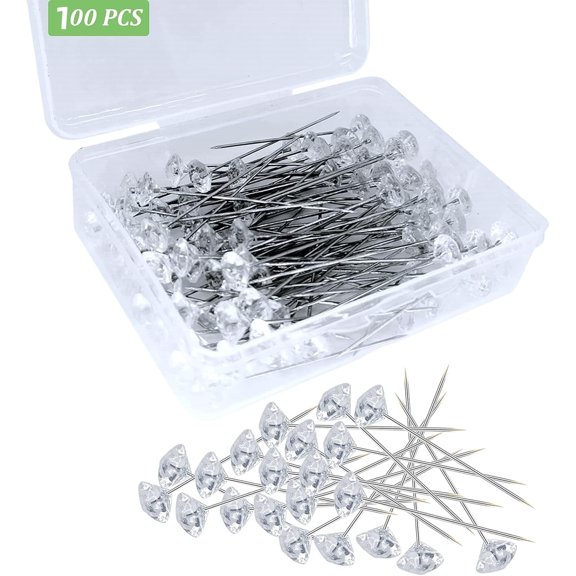 100 Pieces Floral Diamond Rhinestones Pins 2 inch Diamond Floral Head Straight pins for Flower,Stainless Steel Bouquet Pins Corsages Flower Pins for Craft Wedding Jewelry Flower Decoration