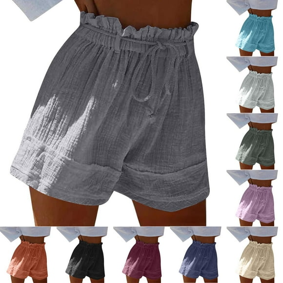 DDAPJ pyju Beach Shorts for Women Drawstring Elastic Waist Comfy Lounge Short Breathable Linen Summer Shorts with Pockets Black XXL