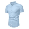 thumbnail image 6 of KIHOUT Men's Solid Casual Button Shirts Summer Daily Business Stand Collar Short Sleeve Blouse Tops, 6 of 7