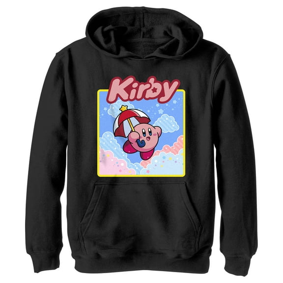 Boy's Nintendo Kirby Flying Portrait Pull Over Hoodie Black Large