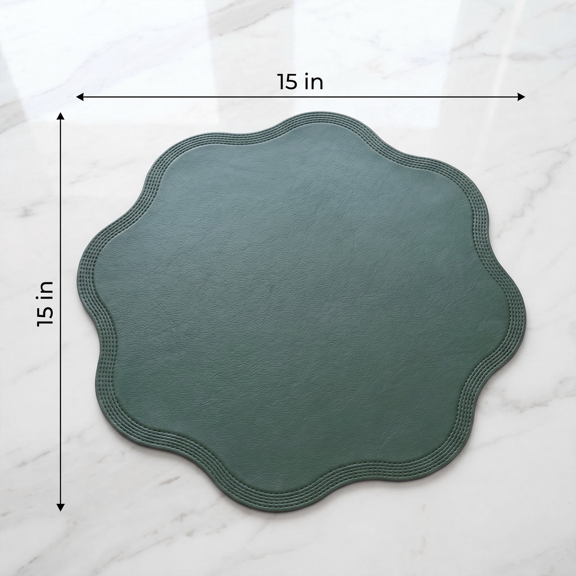 Unique Bargains Set of 6 Faux Leather Placemats for Kitchen Table Decor Green 15"x15"