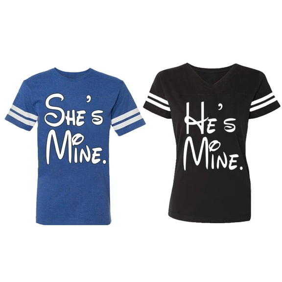 He She Is Mine Matching Couple Cotton Jerseys (Men Royal / Women Black) (Men S / Women S)
