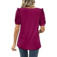 thumbnail image 4 of Burgundy Stretchy Casual Top with Frill Trim & Curved Hem for Women, Size XXL V-Neck Puff Sleeve Blouse Rawiri, 4 of 6