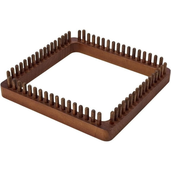 Narrow Spaced Looms 7.87X7.87x1.57inch Wood Knitting Loom Square Knitting Board Mat Loom Coconut Brown Color Handmade Wooden Narrow Spaced Looms for Sewing Tools Craft Kit DIY Supplies