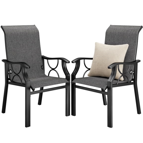 Uforic Patio Dining Chair, Gray Textilene Fabric, Sturdy Iron Frame, Straight Legs, Heavy Duty 150kg Capacity, 2 Pieces per Box for Outdoor Use