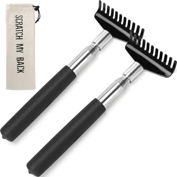 Rascador Extensible de Acero Inoxidable Negro con Bolsa de Lona, 2 Unidades