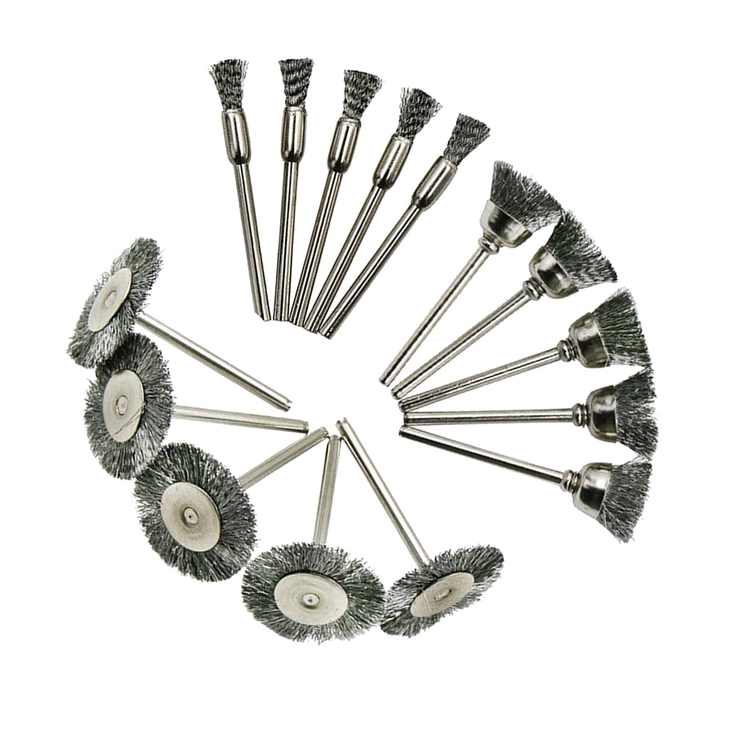 15Pcs Steel Wire Brush Polishing Wheels Set Kit For Rotary Tool Drill Bit 3 Mode