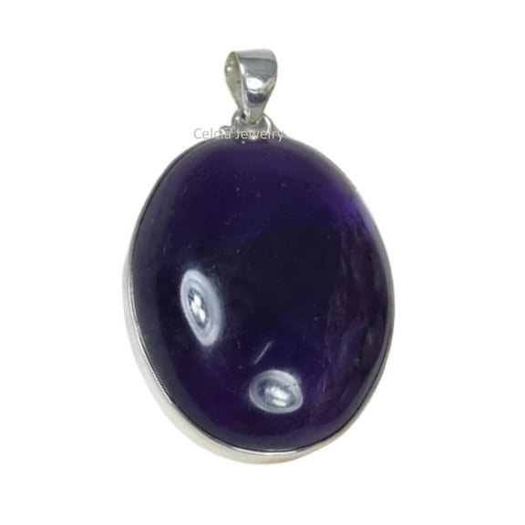 Solid 925 Sterling Silver Pendant For Men Women, Genuine Oval Purple Amethyst Gemstone Unique Handcrafted February Birthstone Gift