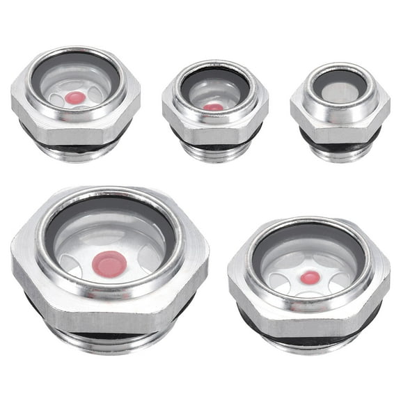 Uxcell Oil Sight Glass 1/4 3/8 1/2 3/4 1" Threaded Alloy Oil Liquid Level Gauge Oil Indicator Tank Sighting Glass 5Pack