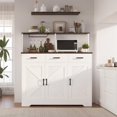 thumbnail image 2 of Farmhouse Buffet Cabinet with Microwave Stand, Wood Sideboard Storage Cabinet with Barn Doors & Drawers & Ajustable Shelves for Kitchen, White, 2 of 7
