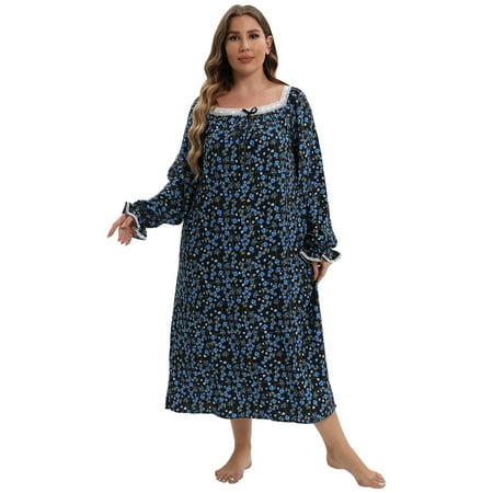 

Plus Size Ladies Long Sleeve Nightdress - Plus Size Womens Nightgown Long Sleeve Loungewear Casual Sleepwear Lightweight Comfy Soft Sleepdress XL-5XL