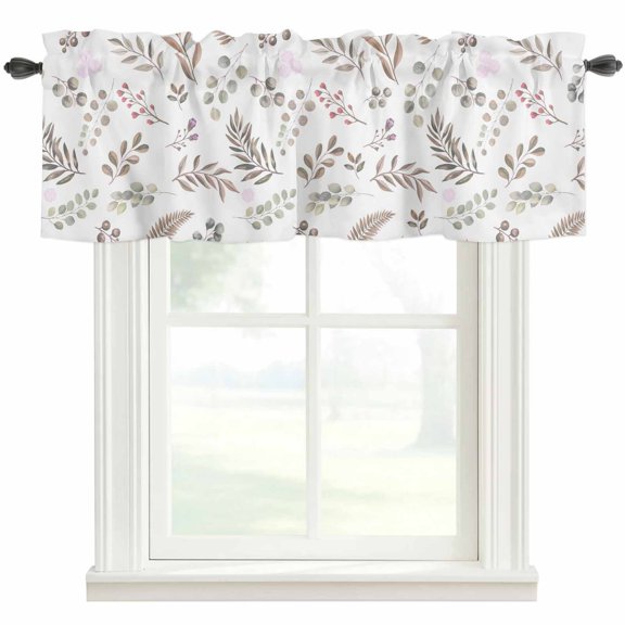 Leaf Floral Pattern Window Valance Curtain Watercolor Flowers Rod Pocket Valance for Windows Short Curtain for Living Room, Bedroom & Kitchen Window Decor 60x18in
