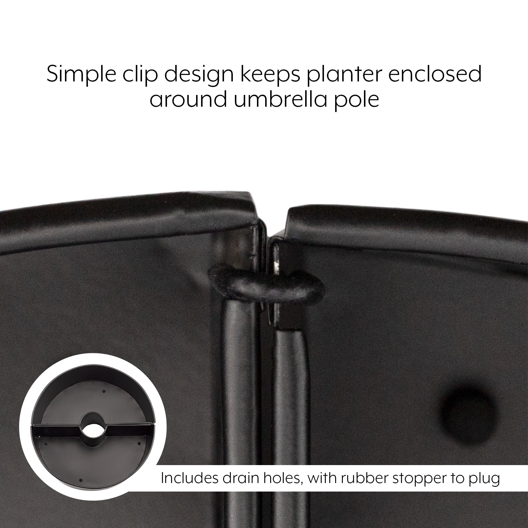 AuldHome Design Umbrella Planter for Patio Table w/ Umbrella Hole (Black), Enamelware Half-Circle Planter Pots