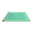thumbnail image 2 of Ahgly Company Machine Washable Indoor Round Oriental Turquoise Blue Modern Area Rugs, 5' Round, 2 of 4